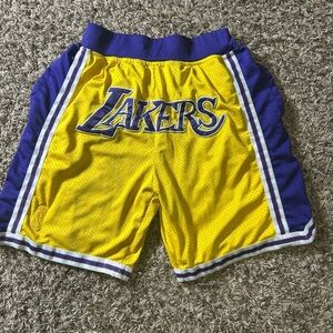 Just Don Men’s Los Angeles 96-97 Lakers Yellow & Purple NBA basketball Shorts XL